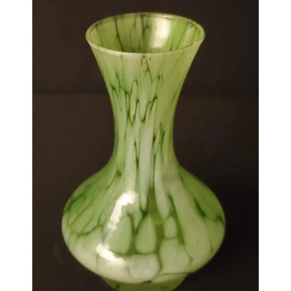 Hand Blown Green and Clear Glass Bud Vase